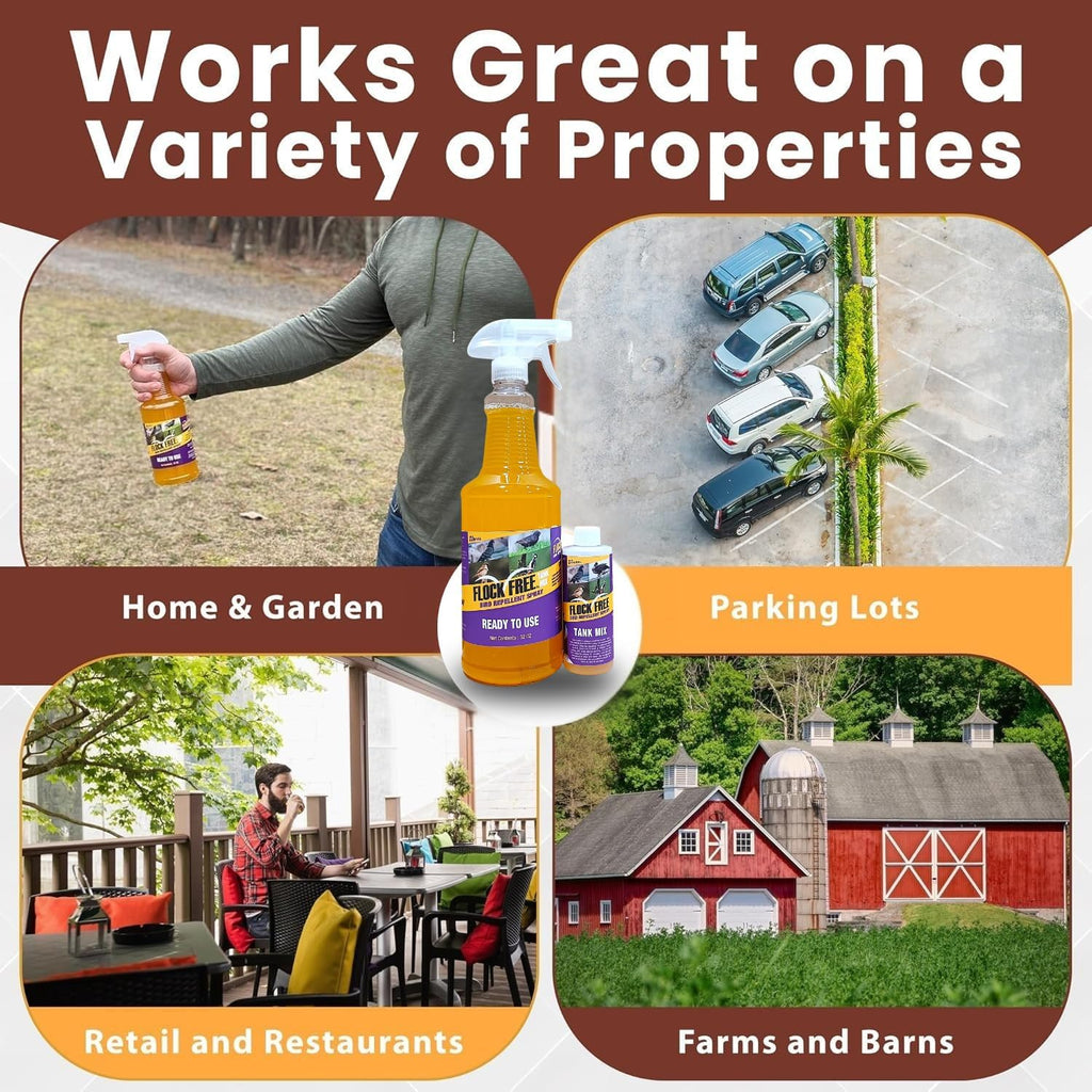 Bird Repellent Spray Bundle, Ready to Use Bird Spray 32oz + Concentrate 4oz Refill