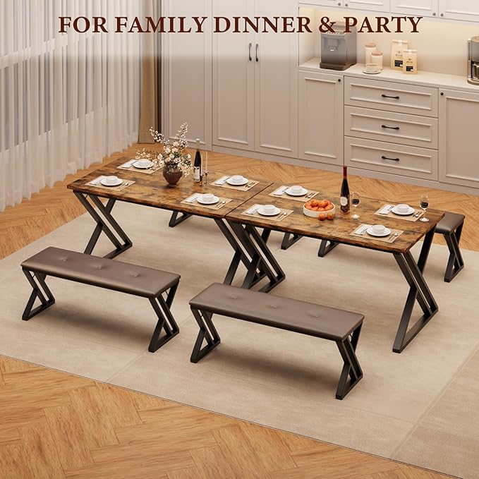 GAOMON Dining Table with 2 Benches, Kitchen Table Set for 4, 3 Piece Dining Table Set for Small Space, Apartment, Saving Space for Kitchen, Dining Room (0.75'' Inch Cusion)