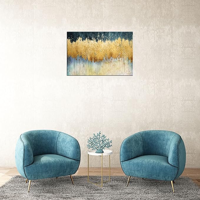 XXMWallArt FC2669 Canvas Wall Art Abstract Golden Forest Painting Modern Decor Abstract Canvas Prints for Living Room Bedroom Kitchen Home and Office Wall Decor