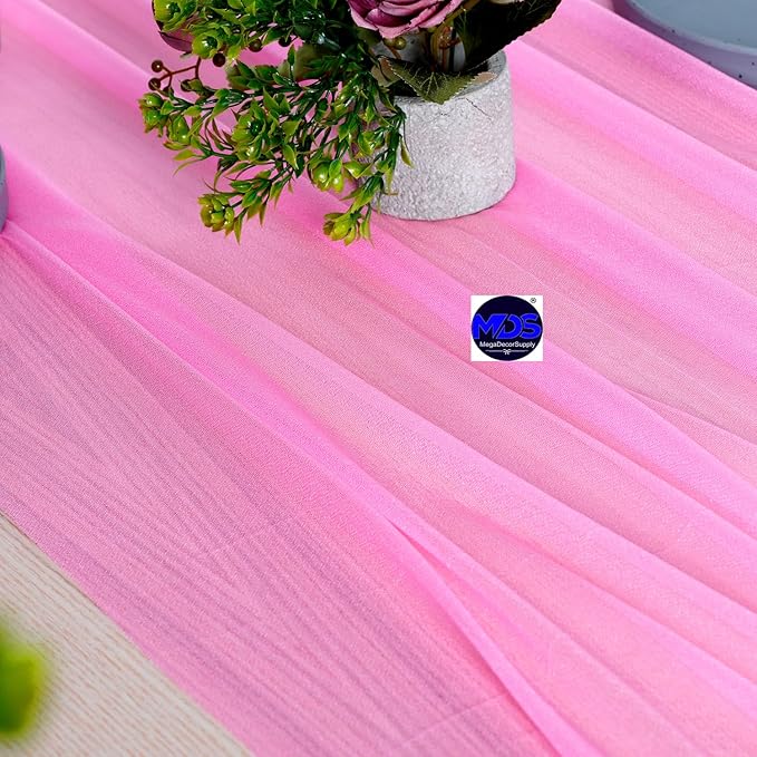 MDS 15 Pack 10ft Chiffon Table Runner 29 x 120 Inches Sheer Wedding Runner Romantic Rustic Table Runner for Wedding Decorations, Birthday Parties, Bridal Shower Party Arch Decor - Bubblegum Pink