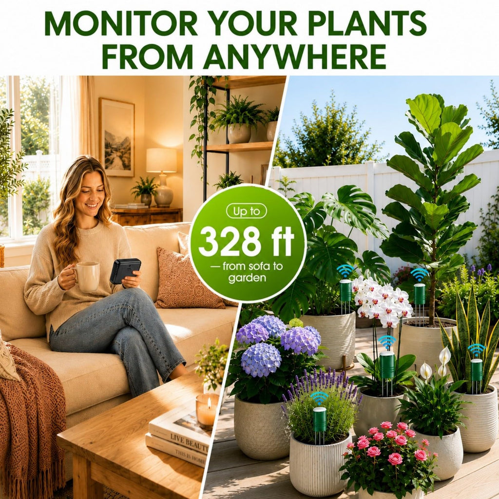 4-in-1 Soil Moisture Meter for Plants ,Soil Temperature /Moisture /Sunlight Time, Large Screen, Garden Soil Tester for Lawn, Farm, Houseplants，Wireless Indoor/Outdoor Plant Water Meter (Dark Black)