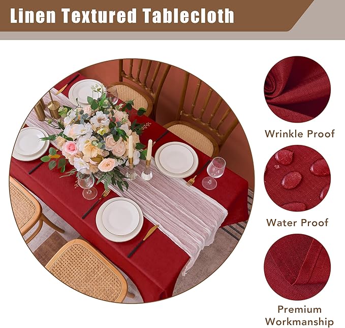 Fitable Faux Linen Christmas Tablecloth 2 Pack, Burlap Textured Fabric Rectangle Table Cloth, Elegant Decorative Table Covers for Winter Holiday Dinner Party Farmhouse (Red, 60 x 102 Inch)