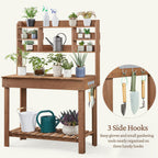 Yaheetech Outdoor Potting Bench, Sink, Display Rack & Storage Shelf,Brown