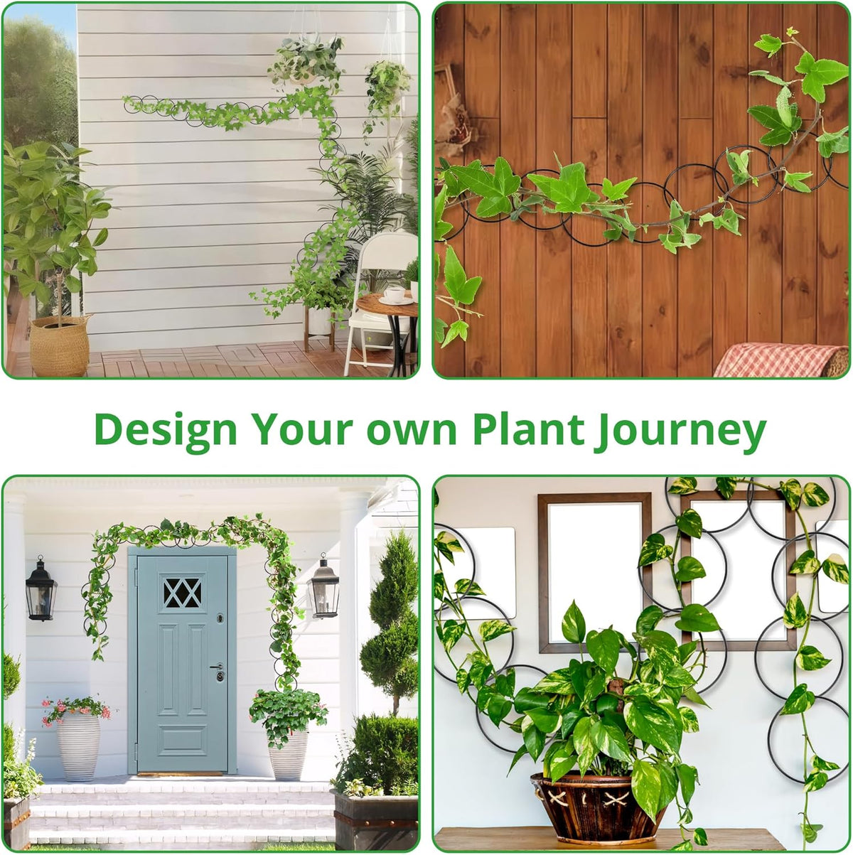 24 Pcs Chain Trellis for Climbing Plants, 120 Inch Long Metal Plant Trellis Indoor Outdoor, Garden Wall Vine Support Trellis, Plant Accessories for Ivy, Peonies, Circle Design Black