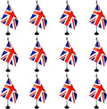 UK Britain Desk Flag, 12 Pack British Table Office Flag with Black Solid Pole and Stand Base, International Country Flag, Festival Celebration, Classroom Meeting Desktop Decor (UK)
