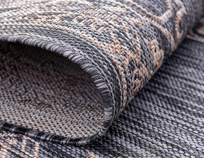 Unique Loom Outdoor Traditional Collection Area Rug - Antique (6' 1" x 9' Rectangle, Charcoal Gray/ Natural)