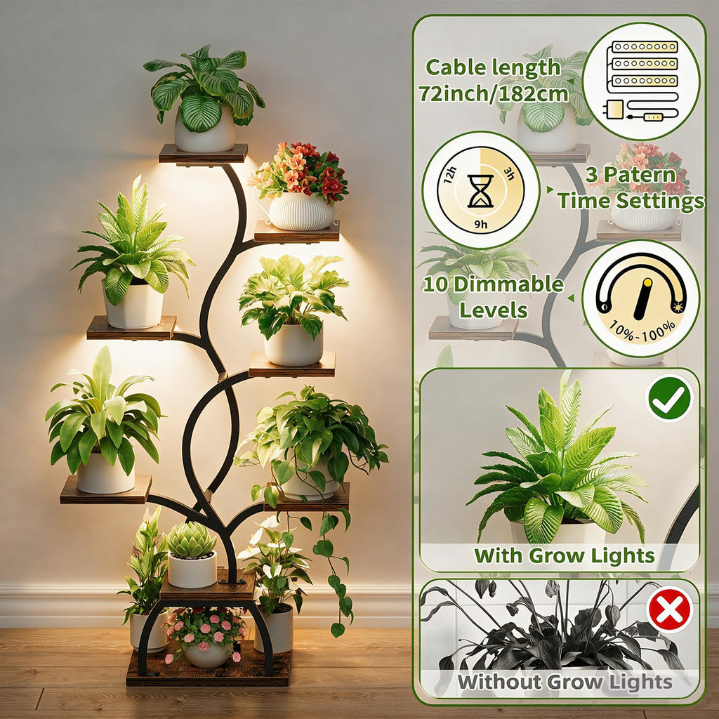 Plant Stand Indoor with Grow Light - 8 Tiered Corner Plant Shelf Indoor