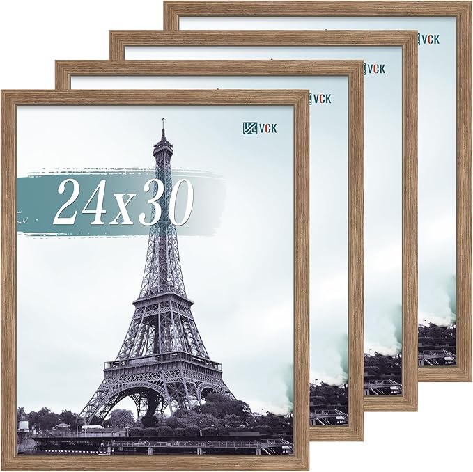 VCK 24x30 Poster Frame Set of 4 - Walnut, Gallery-Quality Wood Picture Frames, 1.1-Inch Wide Border, Polished Plexiglass, Vertical or Horizontal Wall Display for Photo/Art/Prints, Walnut