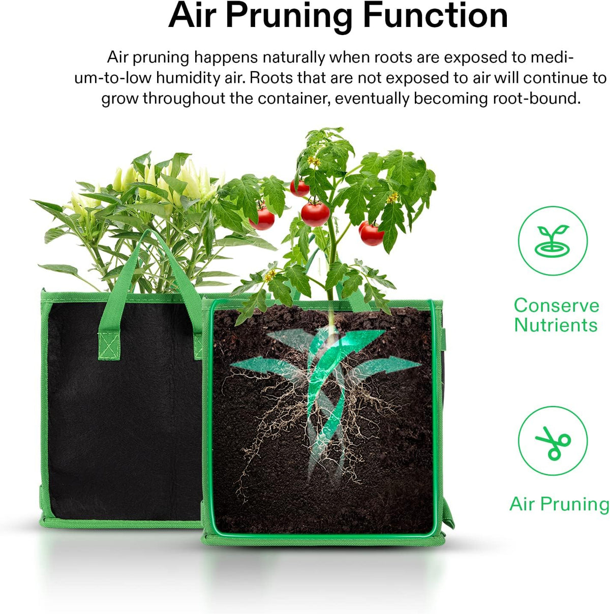 VIVOSUN 5 Pack 3 Gallon Square Grow Bags, Thick Nonwoven Cubic Fabric Pots with Handles for Indoor and Outdoor Gardening