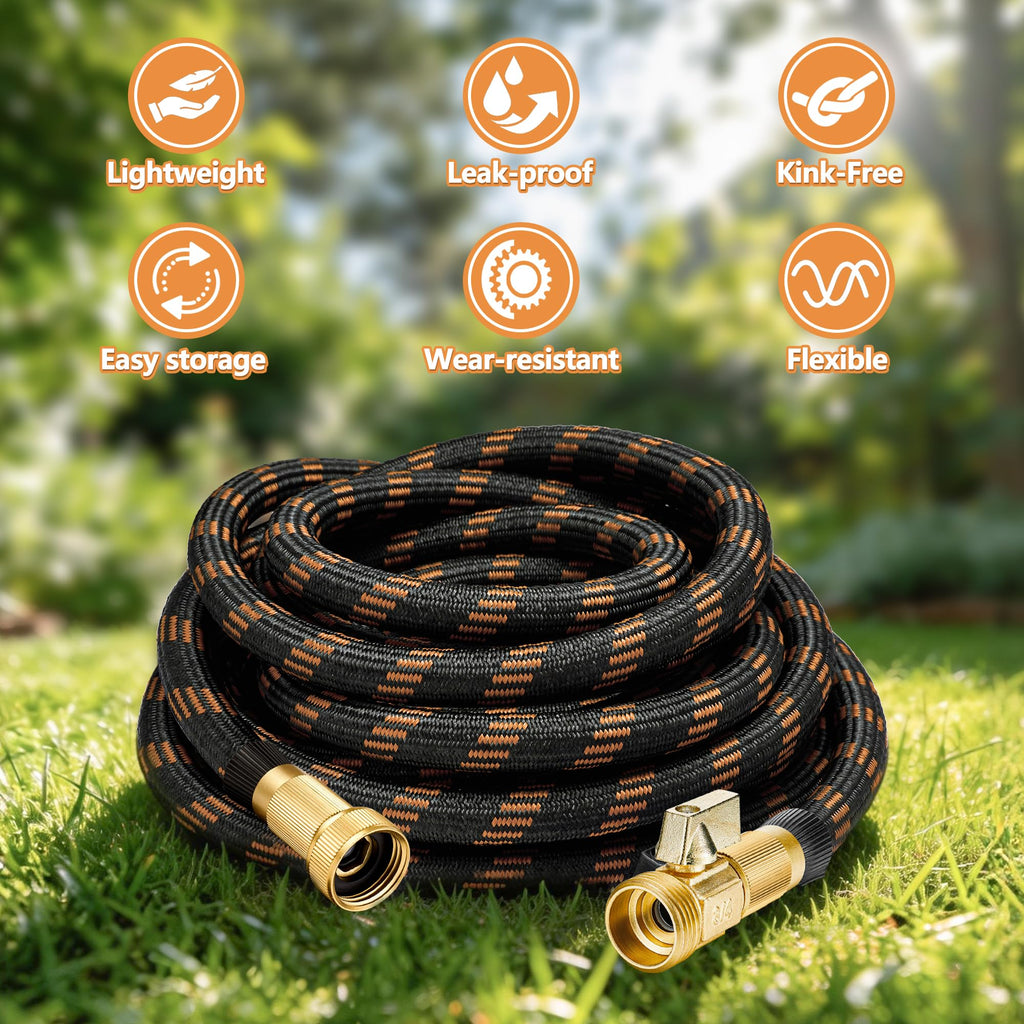 Flexible Garden Hose 100 FT, Ultra Lightweight Water Hoses w/10 Function Sprayer and 3/4" Brass Fittings, Kink-Free, Sturdy, Abrasion Resistant for Yard, Lawn, Outdoor and Gardening(Black Orange)