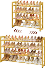 FAVOOSTY 4-Tier Expandable Shoe Rack, Adjustable Shoe Shelf Storage Organizer Space Saving Metal Free Standing Shoe Rack for Entryway Closet Doorway, Gold