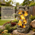 7-Tier Cascading Outdoor Fountain with LED Lights, 37.2" H Fountains and Waterfalls Realistic Tree Trunk for Garden, Patio, Yard Decor