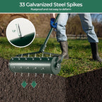 S AFSTAR 21" Manual Lawn Aerator, Heavy Duty Rolling Aerator Lawn Tool Filled Sand Stone with 51" Detachable Handle & Tine Spikes for Soil Loosening, Push Grass Aeration for Garden Yard