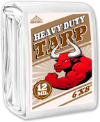 Tarp 6x8 ft Heavy Duty 12mil 100% Waterproof High Durability Multipurpose,Uv Resistant,White Tarp Suitable for Swimming Pools, Boats, Camping, Courtyards, Etc -by MVPNET