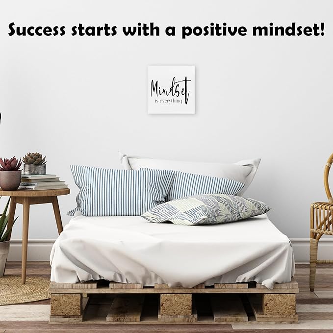 Mindset Is Everything Framed Canvas Print Poster - 11.8’’ Inspirational Quotes Minimalist Canvas Artwork Prints Favors For Friend Family Coworker - Aesthetic Wall Art Decor For Home Bedroom Office-A06