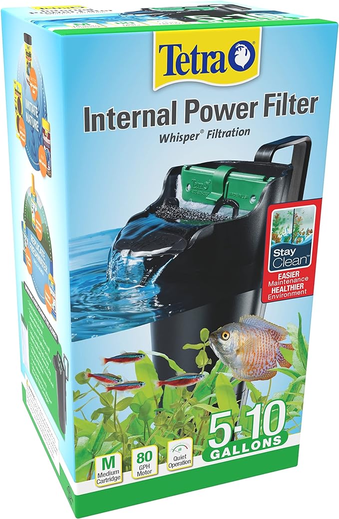 Tetra Whisper Internal Power Filter 5 To 10 Gallons, For aquariums, In-Tank Filtration With Air Pump, Black