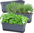Window Box Planter 4 Packs, 17 Inches Rectangle Flower Pots with Drainage Holes & Trays, Pots for Vegetables, Herbs, Flowers, Garden Windowsill Balcony (Grey, 17 * 5.1 * 6 inch)
