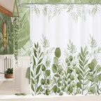 MitoVilla Sage Green Long Shower Curtain Set 72 x 78, Plant Leaves Fabric Shower Curtains 78 inch Long for Rustic Bathroom Decor, Chic Vintage Shower Curtain with Hooks