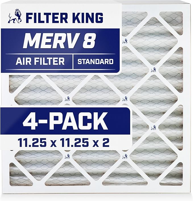 Filter King 11.25x11.25x2 Air Filter | 4-PACK | MERV 8 HVAC Pleated A/C Furnace Filters | MADE IN USA | Actual Size: 11.25 x 11.25 x 1.75"