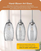 EDISHINE Pendant Light Fixture, Handcrafted Art Glass Hanging Light, Hardwired Ceiling Light with Grey Seed Glass Shade, Adjustable Brushed Nickel Rods, E26 Base, Pendant Lamp for Kitchen Bathroom Bar