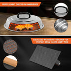 BBQ Accessories 12 Inch Round Stainless Steel Basting Cover - Cheese Melting Dome Rectangle Cast Iron Grill Press Kit for Hamburger Bacon Steak, Best for Blackstone Camp Chef Flat Top Griddle Grill