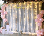 White Tulle Backdrop Curtain with Lights String for Parties Wedding Bridal Shower Sheer White Curtain Backdrop for Birthday Baby Shower Photo Booth Photography Background Decorations 20ft x 8ft