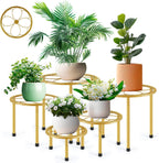 5 Pack Metal Plant Stand, Anti-Rust Iron Plant Stands for Indoor and Outdoor, Heavy Duty Flower Pot Stands for Multiple Plant, Black Potted Plant Holder for Garden Home (5 Pack Gold)