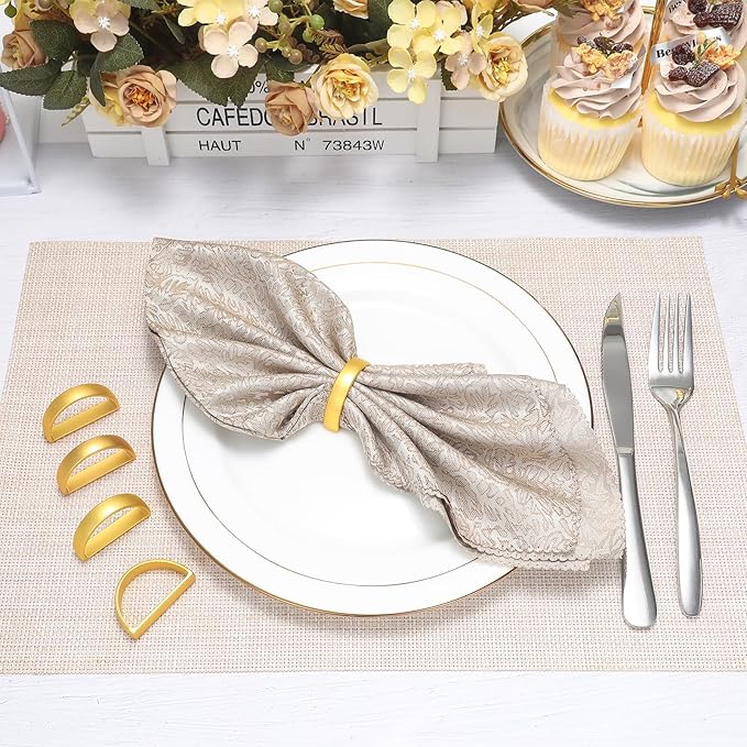 KPOSIYA Napkin Rings Set of 20, Metal Gold Napkin Rings Bulk for Table Settings, D-Shape Napkin Holders Rings for Dinner Table Decor, Easter, Fall,Thanksgiving, Christmas, Party,（Matte Gold，20pcs）