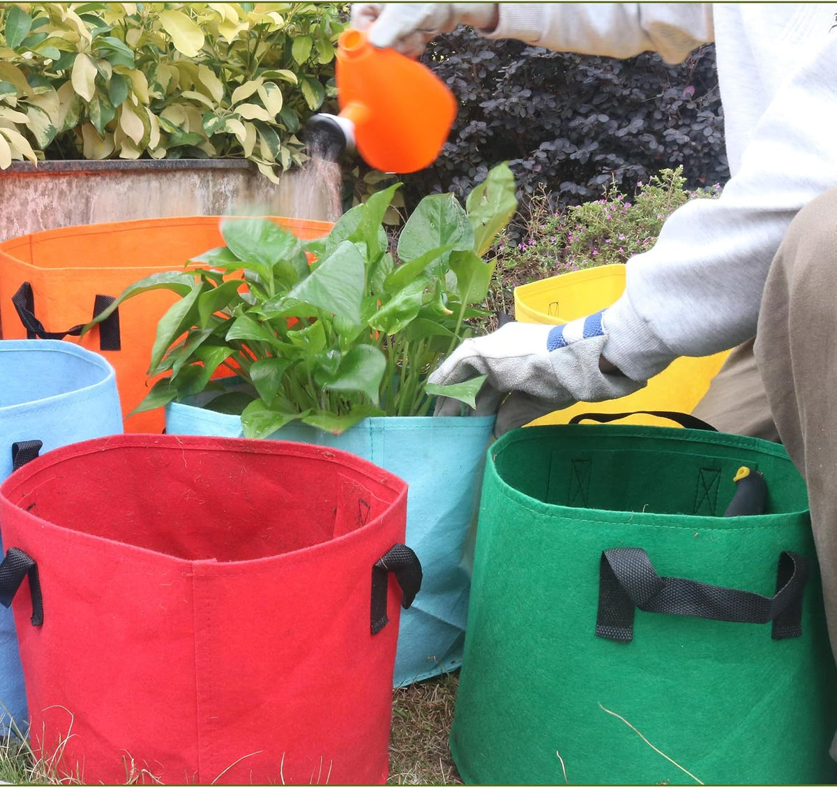 7-Gallon Fabric Grow Bags (7 Pack of Mix Colors) with Handles for Potato Tomato Flower and Vegetables