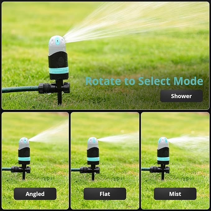 QUOBAS 2 Pack Sprinkler for Yard, 4 Spray Modes, 360° Adjustable Rotation, Heavy Duty Metal Spike with Built-in Filter, Water Diameter up to 50ft for Garden Plant, Flower Bed and Large Yard Area