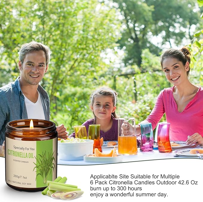 6 Pack Citronella Candles Outdoor, 42.6 Oz 300 Hours Burn Scented Citronella Candles, Citronellas Candle Set with Fresh Citronellas Oil and Natural Soy Wax for Camping, Garden, Patio, Yard, Balcony
