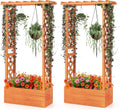 S AFSTAR Raised Garden Bed with Trellis, 2 Pieces Wood Planter Box with Hanging Roof & Drainage Holes for Climbing Plants, Vines, Flowers & Vegetables, Indoor Outdoor Plant Container for Patio & Yard