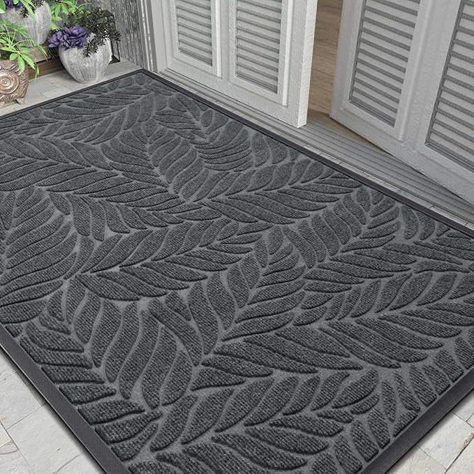 Yimobra Front Door Mat Outdoor Indoor, 60x36 All-Season Waterproof Welcome Mat, Non-Slip Patio Porch Doormat, Low Profile, Fade Resistant, Grey