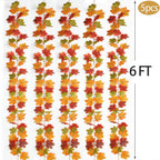 Mizii Fall Decor 5 Packs 390" Artificial Maples Vines Garland Fake Vine Fall Garland Silk Maple Leaves Faux Hanging Plants for Thanksgiving Porch Mantle Fireplace Farmhouse Harvest Decorations (Maple)