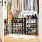 Black Small Shoe Rack for Entryway, 4-Tier Bamboo Shoe Organizer for Hallway Closet, Free Standing Shoe Racks for Indoor Outdoor