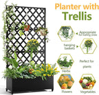 GarveeLife Metal Planter Box, with Diamond Lattice Trellis Planter Box, for Climbing Plants and Vines, Galvanized Raised Garden Bed on Wheels, Garden Bed with Trellis(72 in x35 in Black)