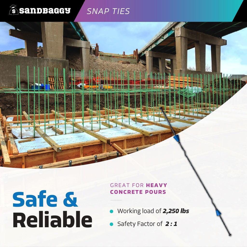 16" x 4 ¾" Standard Snap Ties for Concrete Forms (Short End) - 1" Plastic Cones, Integral Heads - 2:1 Safety Factor, 2,250 lbs Working Load - Construction Grade 4 Gauge Steel (Short End, 300, Count)