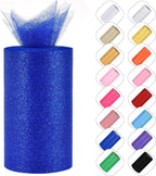 Glitter Tulle Rolls 6” by 50 Yards Sparkle Tulles Fabric Ribbon Sequin Tulle Netting Rolls for DIY Tutu Skirt Wedding Birthday Party Decoration (Royal Blue)
