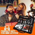 PURPLEBIRD 31PCS Grill Set for Outdoor Grill - Grilling Gift for Men & Dad, Heavy Duty Stainless BBQ Tools Kit for Camping, Grilling Utensils Set with Cleaner Brush, Thermometer, Storage Bag, BBQ Mat