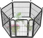 FXW Garden Fence Outdoor for The Yard – 24in(H) x 11.4ft(L) Heavy Duty Metal Animal Barrier for Dog and Rabbit, Decorative Dog Fence, 6 Panels, Black