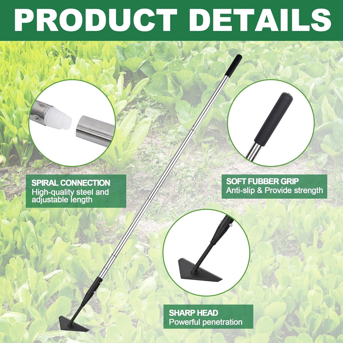 Triangle Garden Hoe, Carbon Steel Push-Pull Weeding Tool, Equipped with 57.5" Stainless Steel Long Handle – A Long-Handle Weeder for Digging, Weeding, Hoeing and Loosening Soil