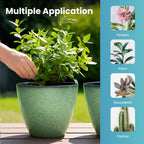 4 Pack 8 inch Plant Pots, Plastic Planter for Indoor Outdoor Plant with Drainage Holes and Saucers, Flower Pots for Garden Home Decor(Green, 4pcs)