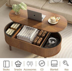 Ludatido 39 Inch Lift Top Coffee Table with 3 Storage for Living Room, Oval Coffee Table with Hidden Compartment, Fully Wooden Center Easy to Assembled for Home Living Room Office Brown