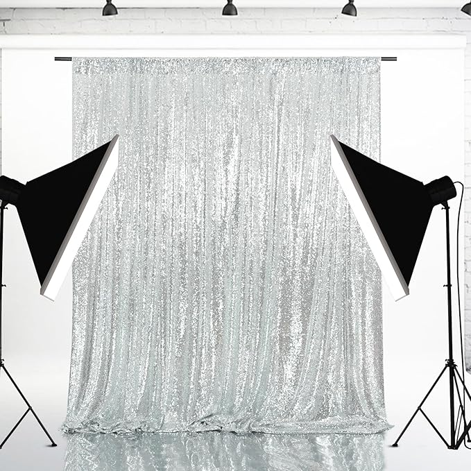 Eternal Beauty Silver Sequin Backdrop, 8x10 Ft Glitter Background Curtains for Shimmer Photography Party Wedding Birthday Back Drop Decor