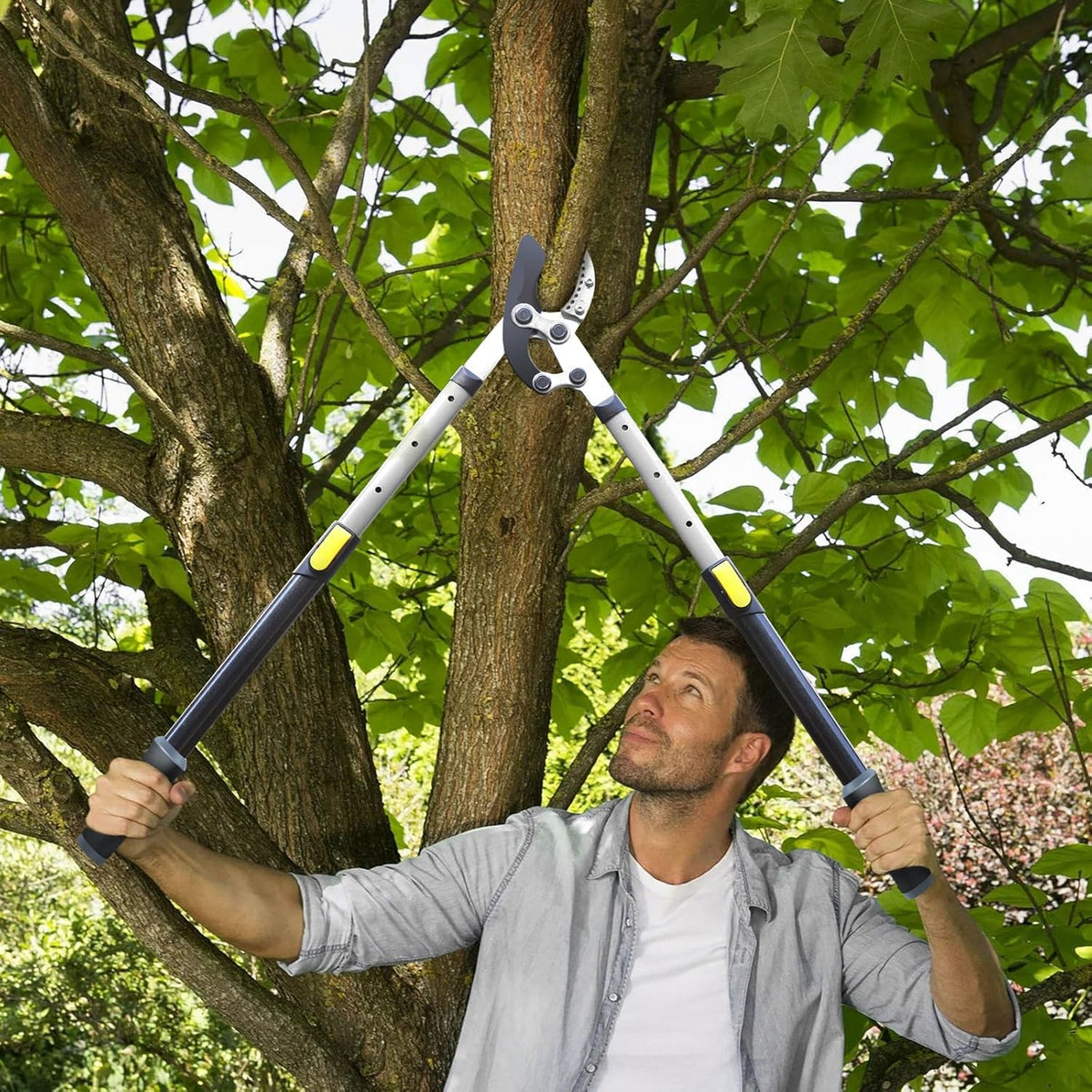 JARDINEER 3PCS Extendable Anvil Loppers for Tree Trimming Heavy Duty, 28-38.5" Branch Cutter with 2 Inch Cutting Capacity, Include Garden Tree Loppers, Pruning Shear and SK5 Spare Blade
