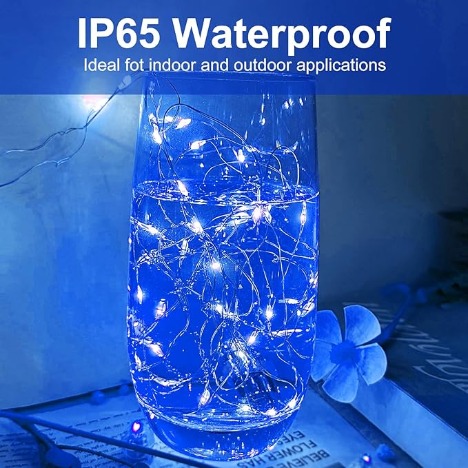 Blue Led Fairy Lights Battery Operated, 12 Pack LED Mini String Lights, 7FT 20LED Silver Wire Firefly Starry Moon Lights for DIY Fairy String Light for Gender Reveal Party Wedding Christmas Decor