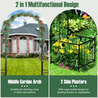 Happygrill Garden Arbor, 86" Metal Archway Pergola w/2 Side Planters, 8 Ground Stakes, Sturdy Metal Frame, Outdoor Arch Trellis for Climbing Plants, Wedding Ceremony, Garden Decoration