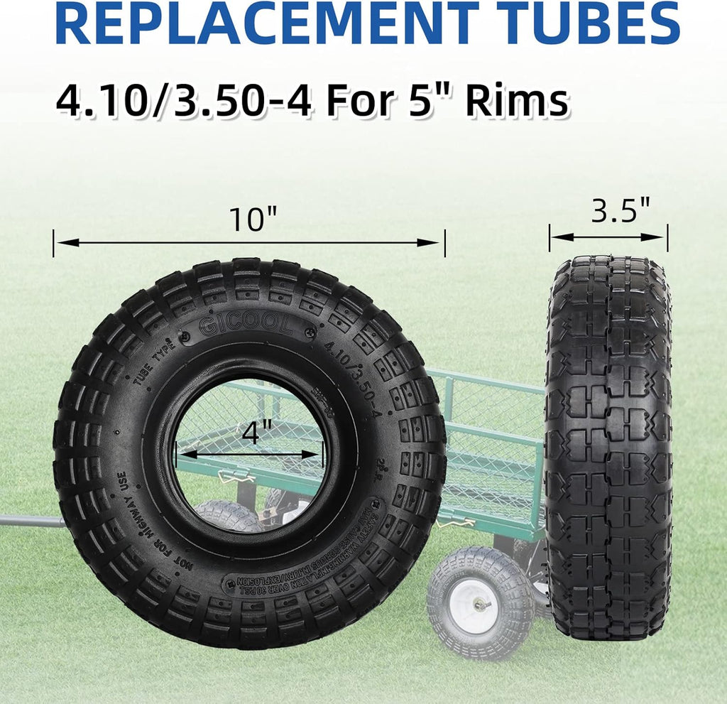 4.10/3.50-4 Replacement Tire and Inner Tube Set, 2 Pack, 10" Heavy Duty Tire and Tube, TR-13 Straight Valve Stem, for Hand Truck Trolley Dolly Garden Wagon Cart Wheel Replacement