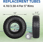 4.10/3.50-4 Replacement Tire and Inner Tube Set, 2 Pack, 10" Heavy Duty Tire and Tube, TR-13 Straight Valve Stem, for Hand Truck Trolley Dolly Garden Wagon Cart Wheel Replacement