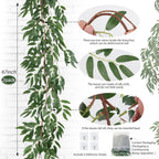 RECUTMS Artificial Willow Leaves Vine Twigs 2Pcs 5.7Ft Fake Hanging Ivy Plants Silk Green Leaf Rattan Garland Greenery Decor for Indoor Outdoor Home Wedding Arch Jungle Beach Birthday Party Garden